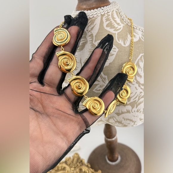 Gold Swirl Statement Necklace – Stainless Steel, Real Gold Plated - Picture 16 of 17